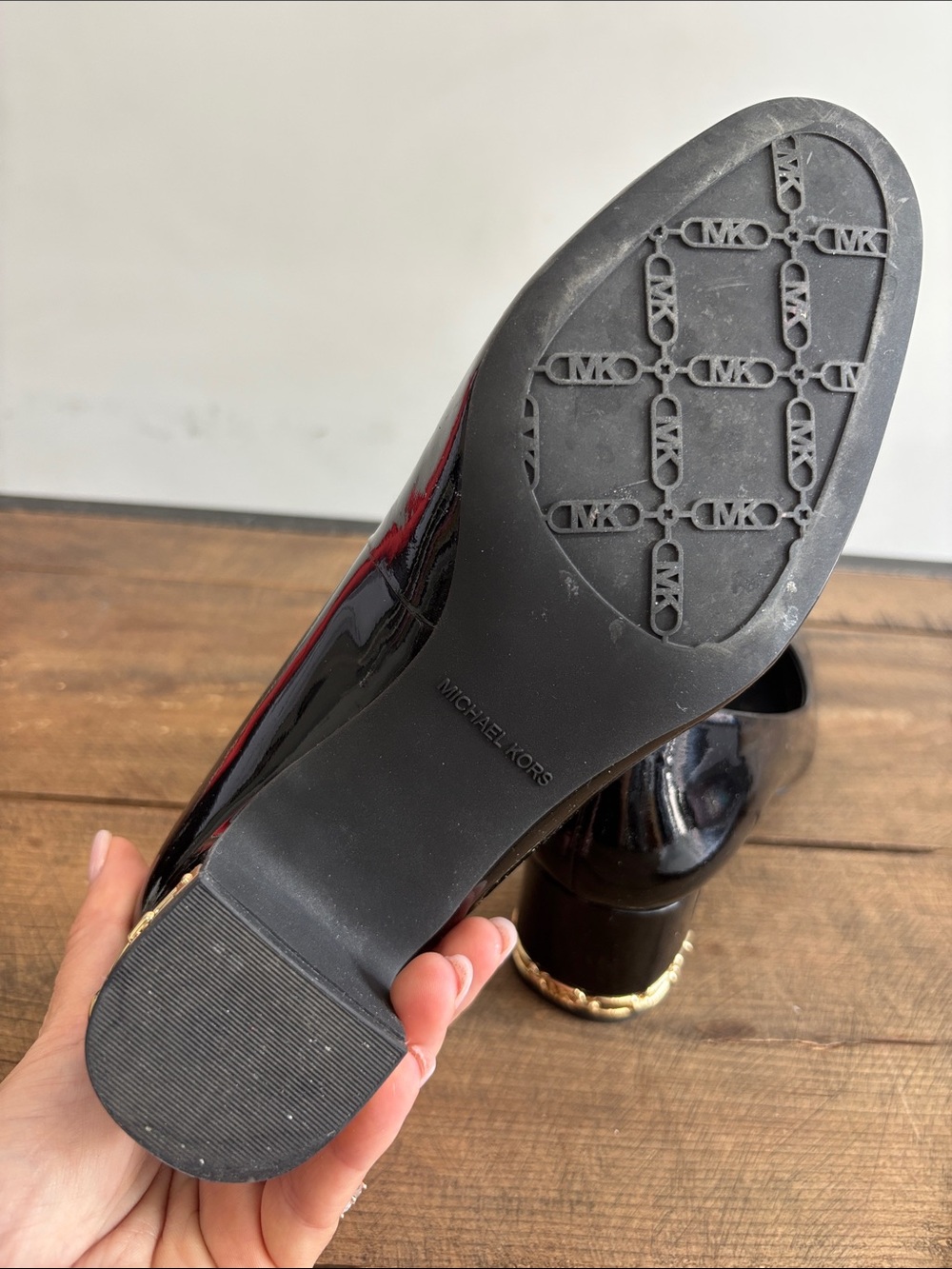 MICHAEL Michael Kors Black Patent Leather Low Block Heel Pumps - Picture 5 of 6